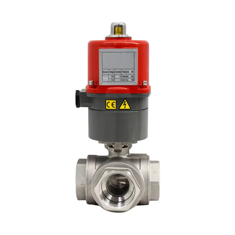 Valvula de Bola 3 Vías Rosca NPT con Actuador Eléctrico